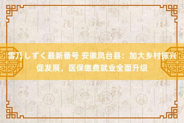 雪乃しずく最新番号 安徽凤台县：加大乡村振兴促发展，医保缴费就业全面升级